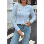 V Neck Cropped Long Sleeve Texture Knit Sweater | Mixtshop LLC