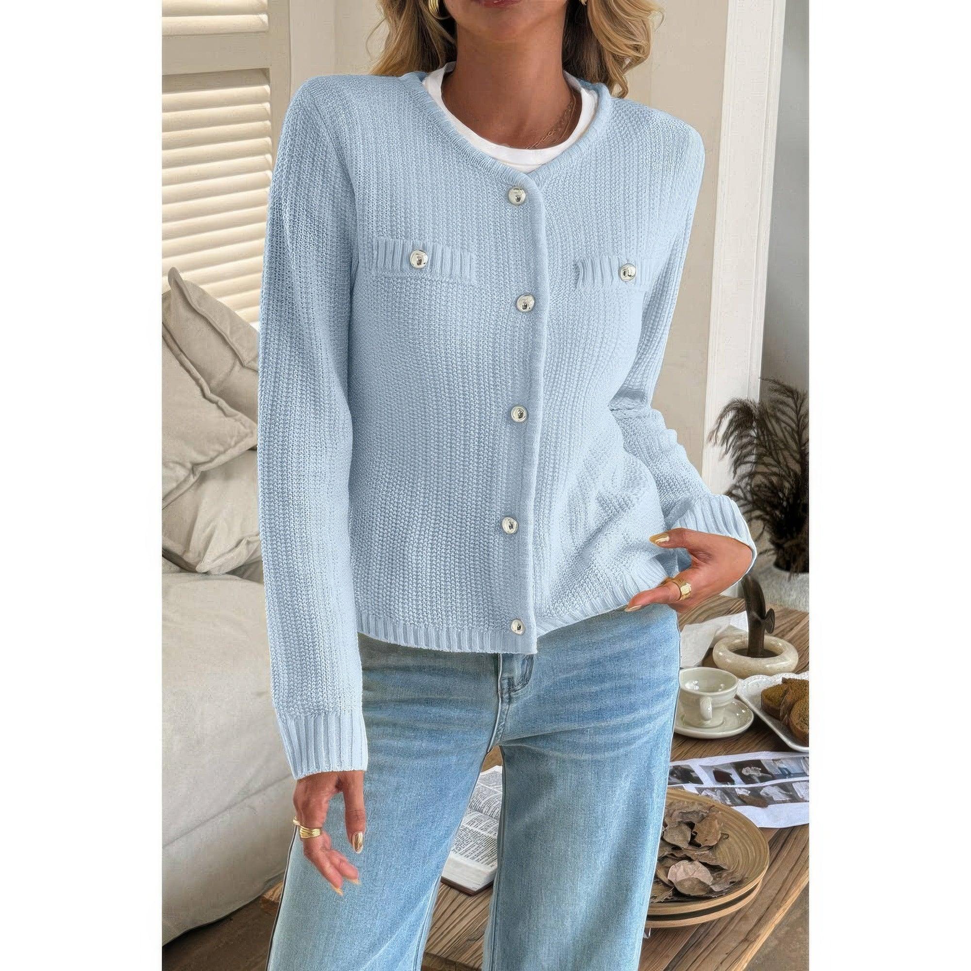 V Neck Cropped Long Sleeve Texture Knit Sweater | Mixtshop LLC