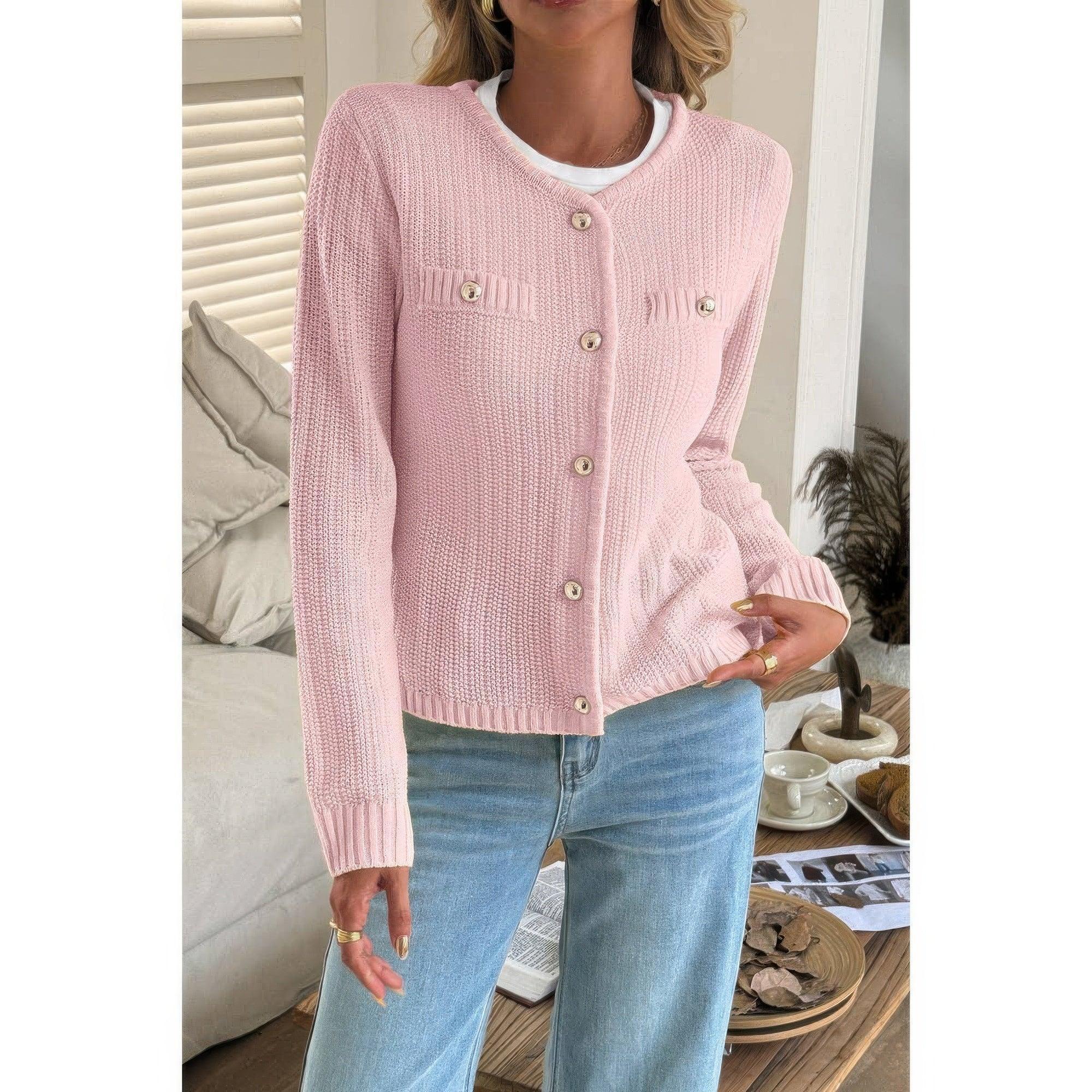 V Neck Cropped Long Sleeve Texture Knit Sweater | Mixtshop LLC