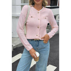 V Neck Cropped Long Sleeve Texture Knit Sweater | Mixtshop LLC