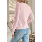 V Neck Cropped Long Sleeve Texture Knit Sweater | Mixtshop LLC