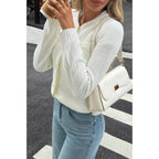 V Neck Cropped Long Sleeve Texture Knit Sweater | Mixtshop LLC