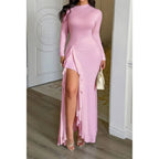 Curvy Slit Elegant Ruched Long Sleeve Dress | Mixtshop LLC