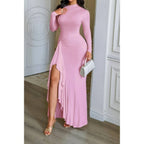 Curvy Slit Elegant Ruched Long Sleeve Dress | Mixtshop LLC