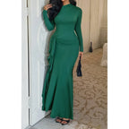 Curvy Slit Elegant Ruched Long Sleeve Dress | Mixtshop LLC