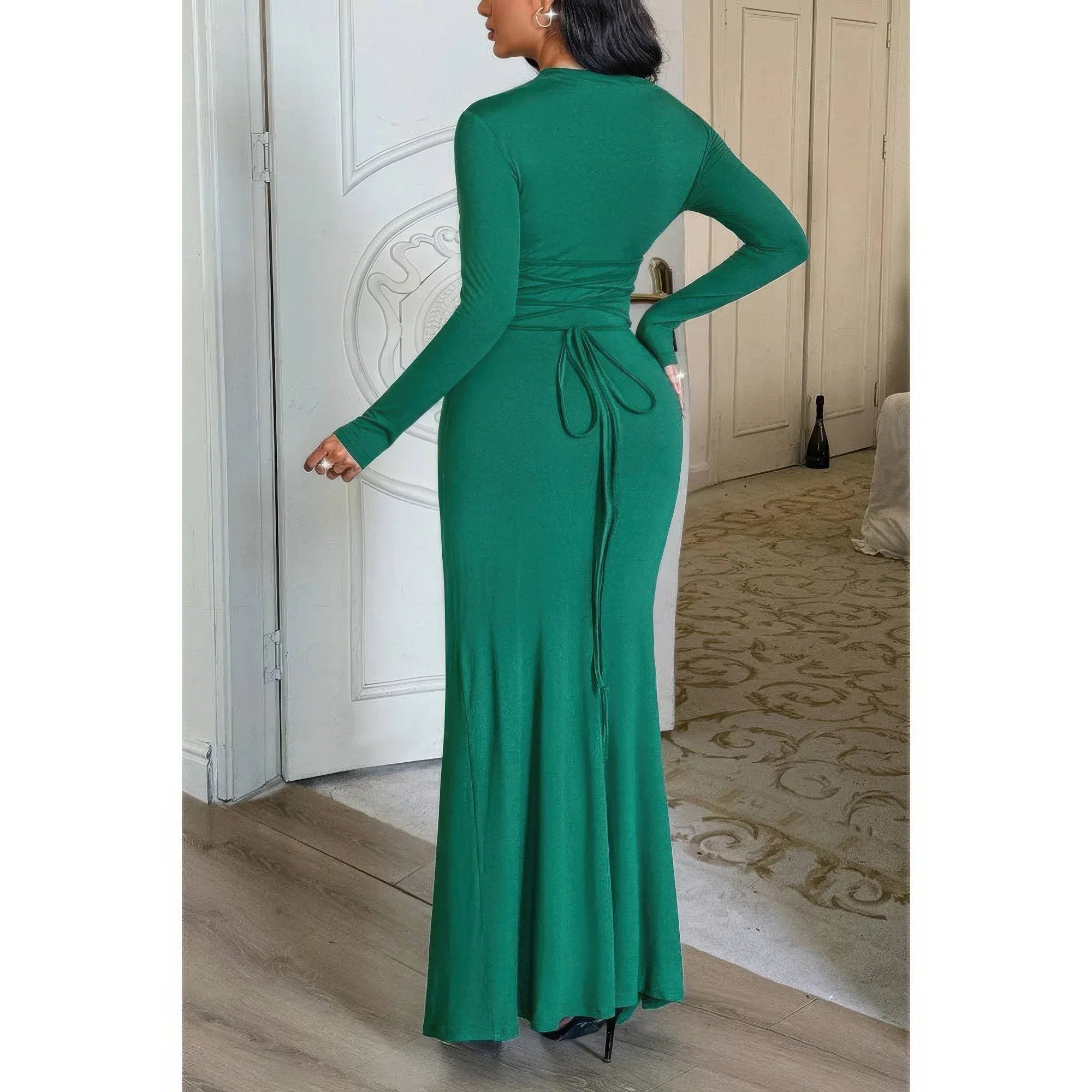 Curvy Slit Elegant Ruched Long Sleeve Dress | Mixtshop LLC