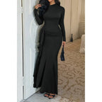 Curvy Slit Elegant Ruched Long Sleeve Dress | Mixtshop LLC