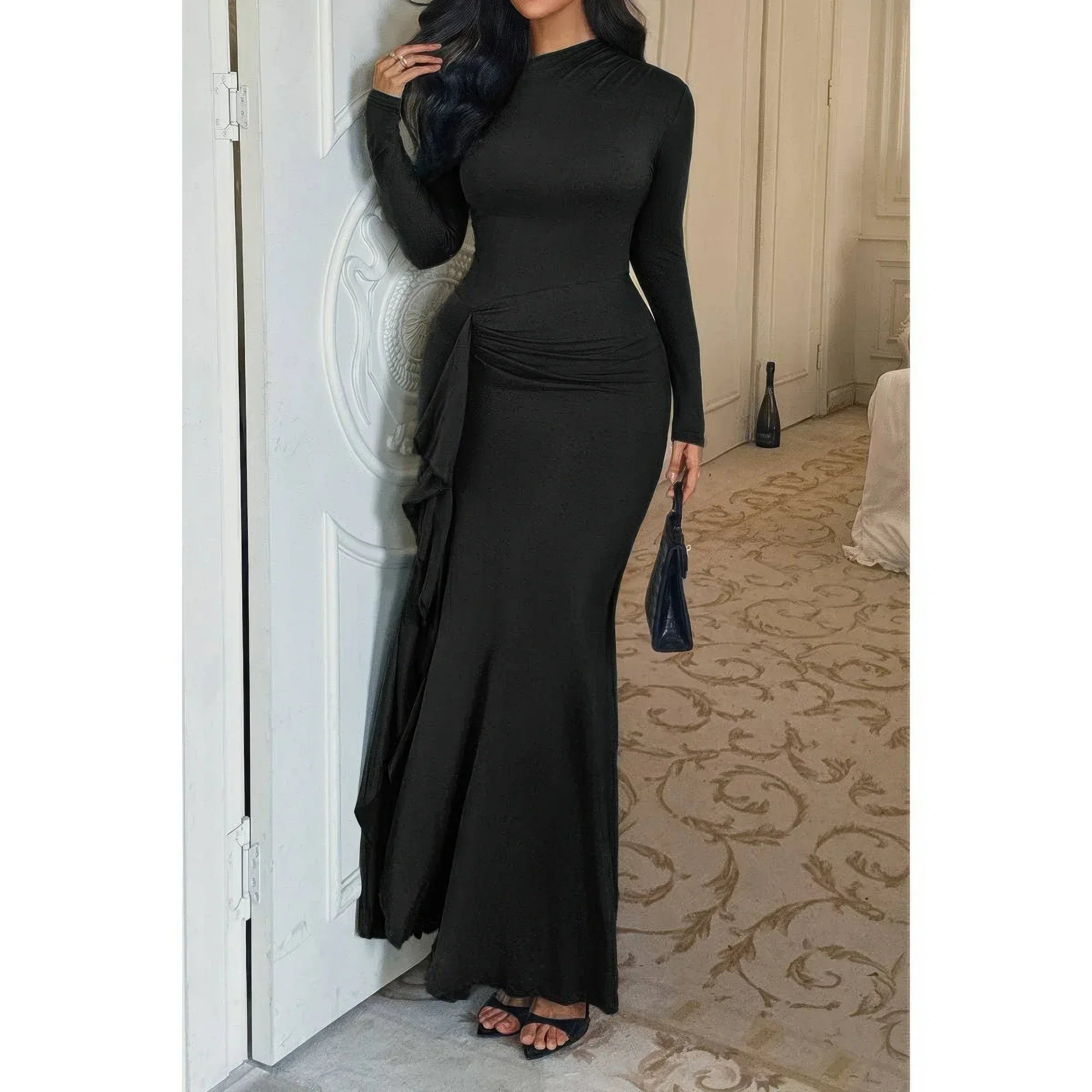 Curvy Slit Elegant Ruched Long Sleeve Dress | Mixtshop LLC