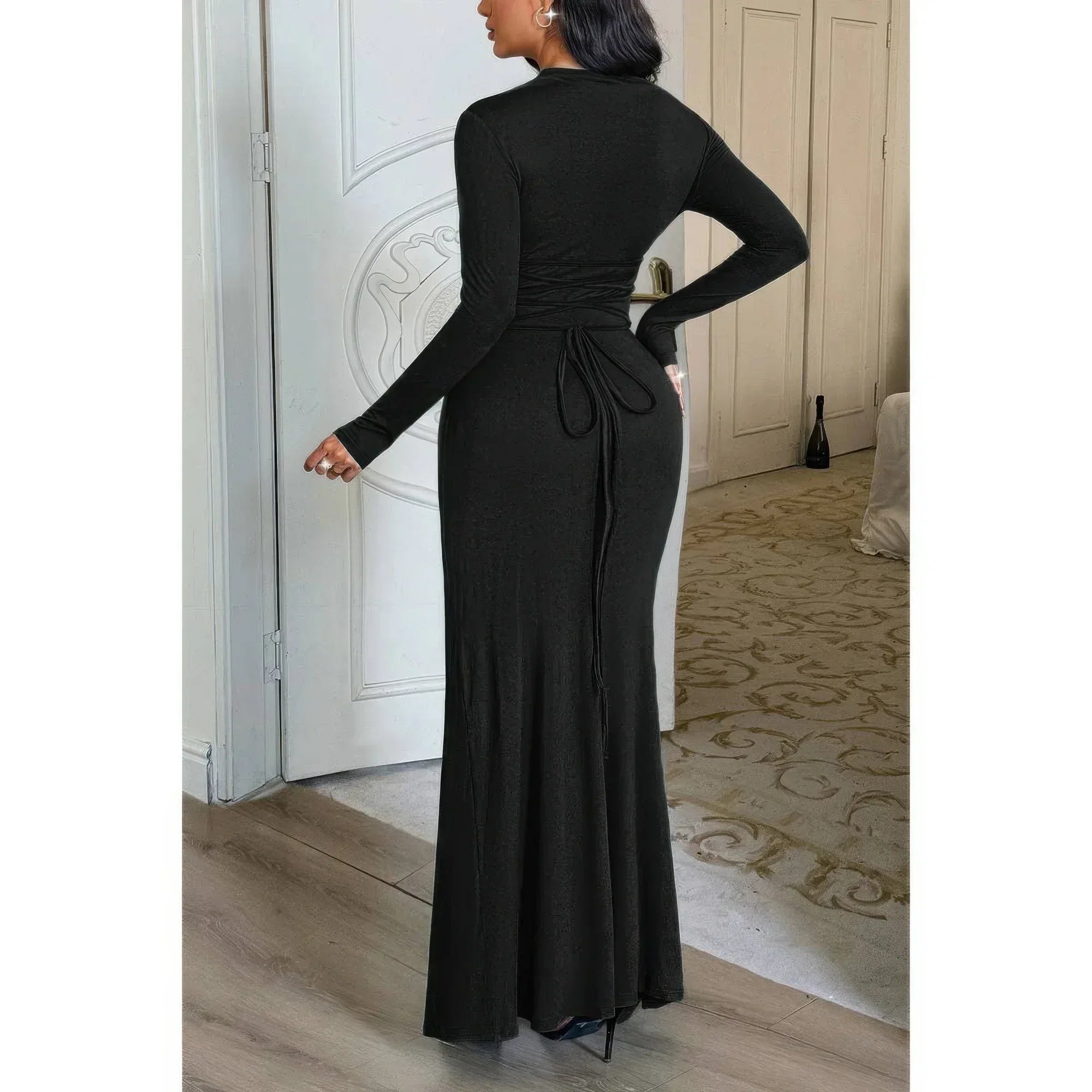 Curvy Slit Elegant Ruched Long Sleeve Dress | Mixtshop LLC