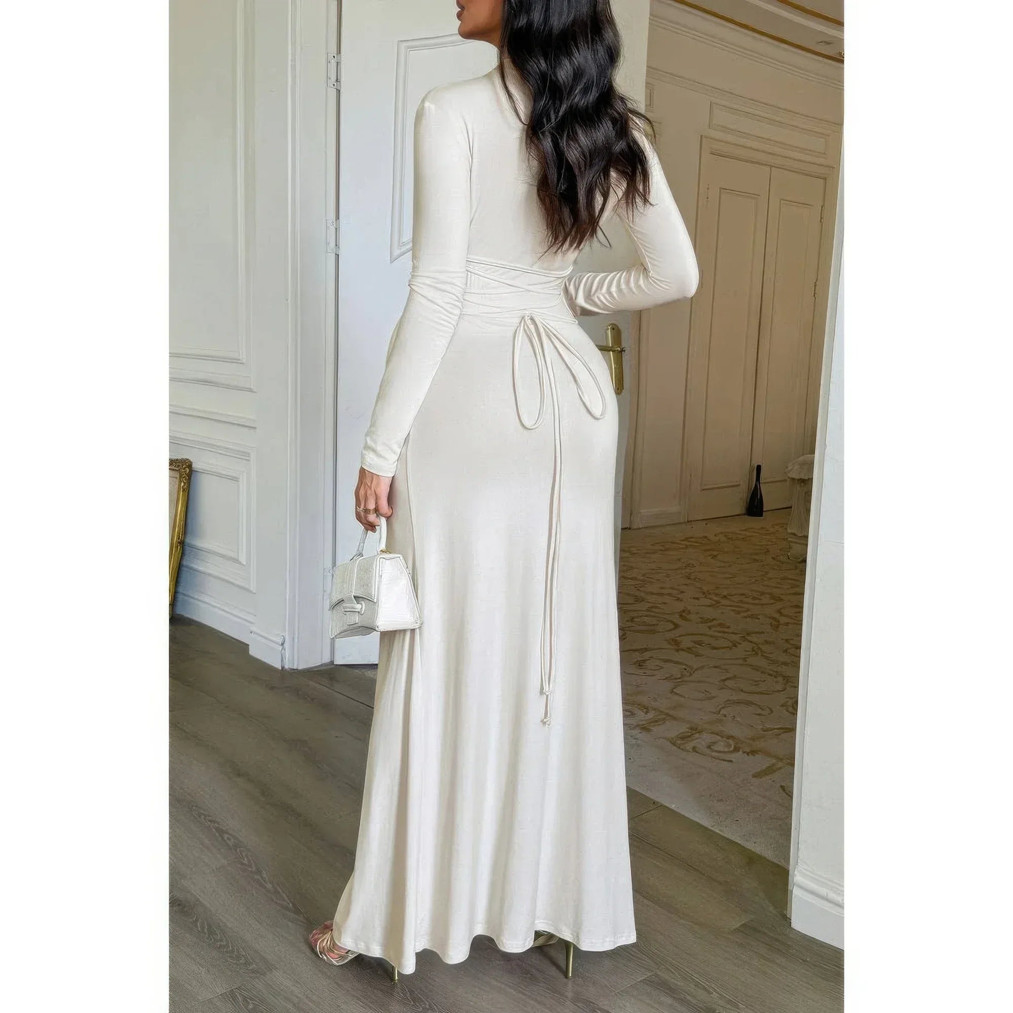 Curvy Slit Elegant Ruched Long Sleeve Dress | Mixtshop LLC