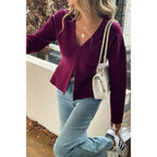Solid V Neck Raglan Sleeve Burgundy Knit Shirt | Mixtshop LLC