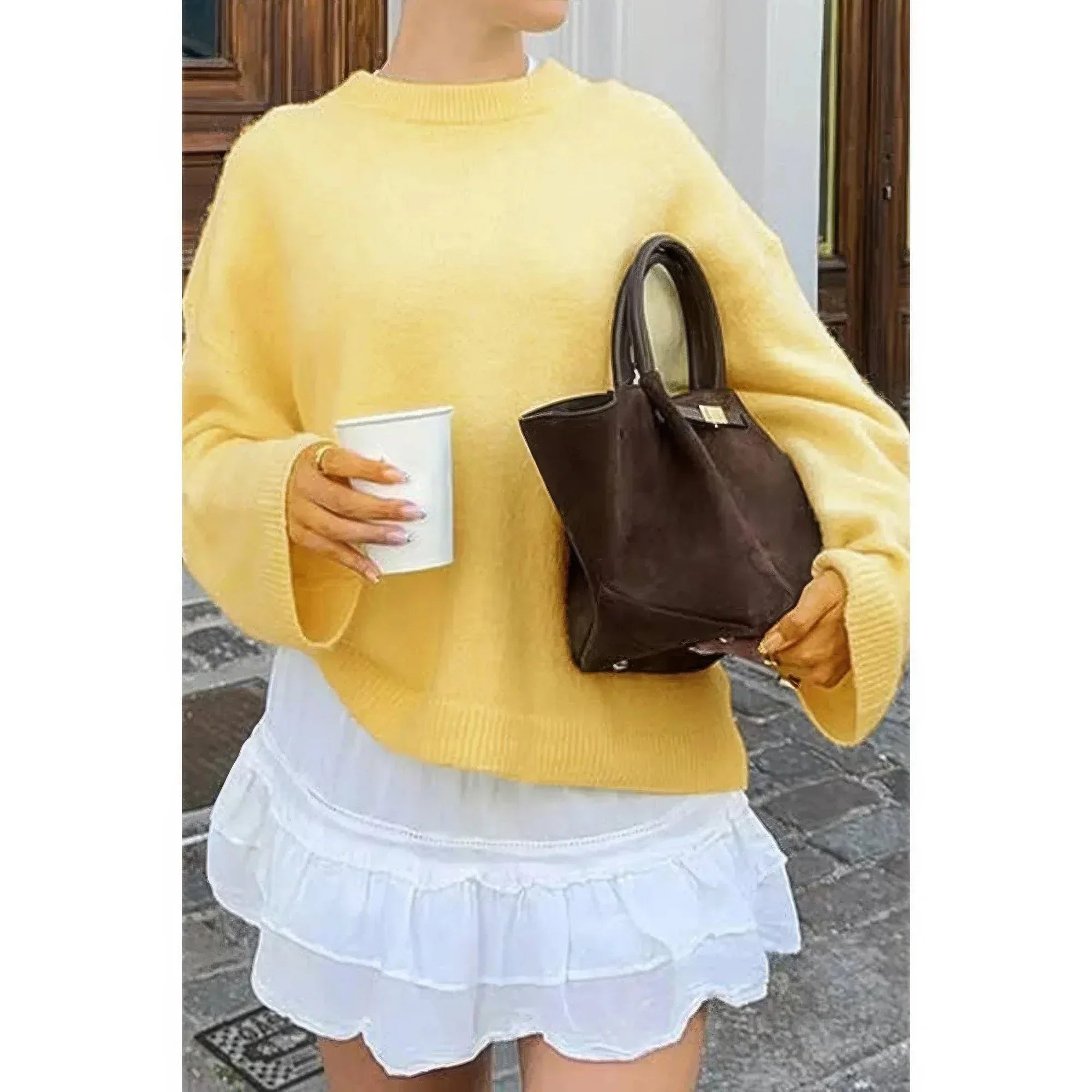 Round Neck Long Sleeve Knitted Loose Sweater | Mixtshop LLC