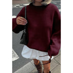 Round Neck Long Sleeve Knitted Loose Sweater | Mixtshop LLC