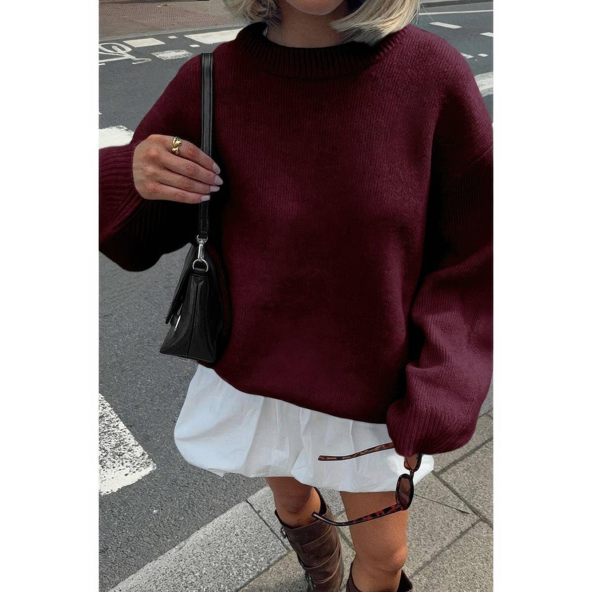 Round Neck Long Sleeve Knitted Loose Sweater | Mixtshop LLC