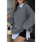 Round Neck Long Sleeve Knitted Loose Sweater | Mixtshop LLC