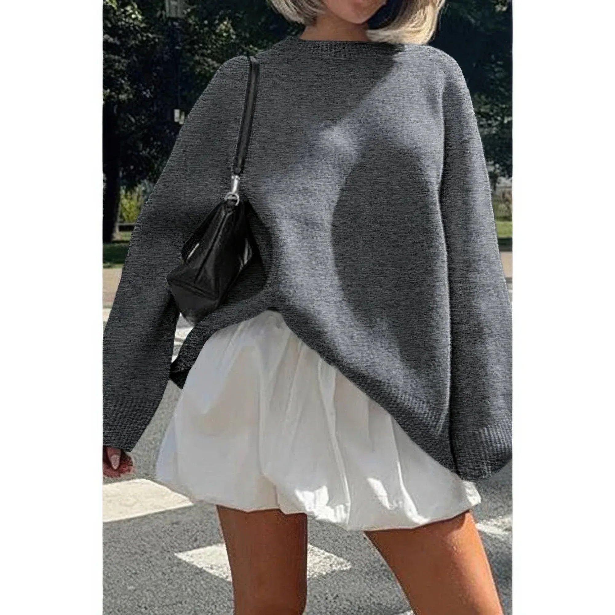 Round Neck Long Sleeve Knitted Loose Sweater | Mixtshop LLC