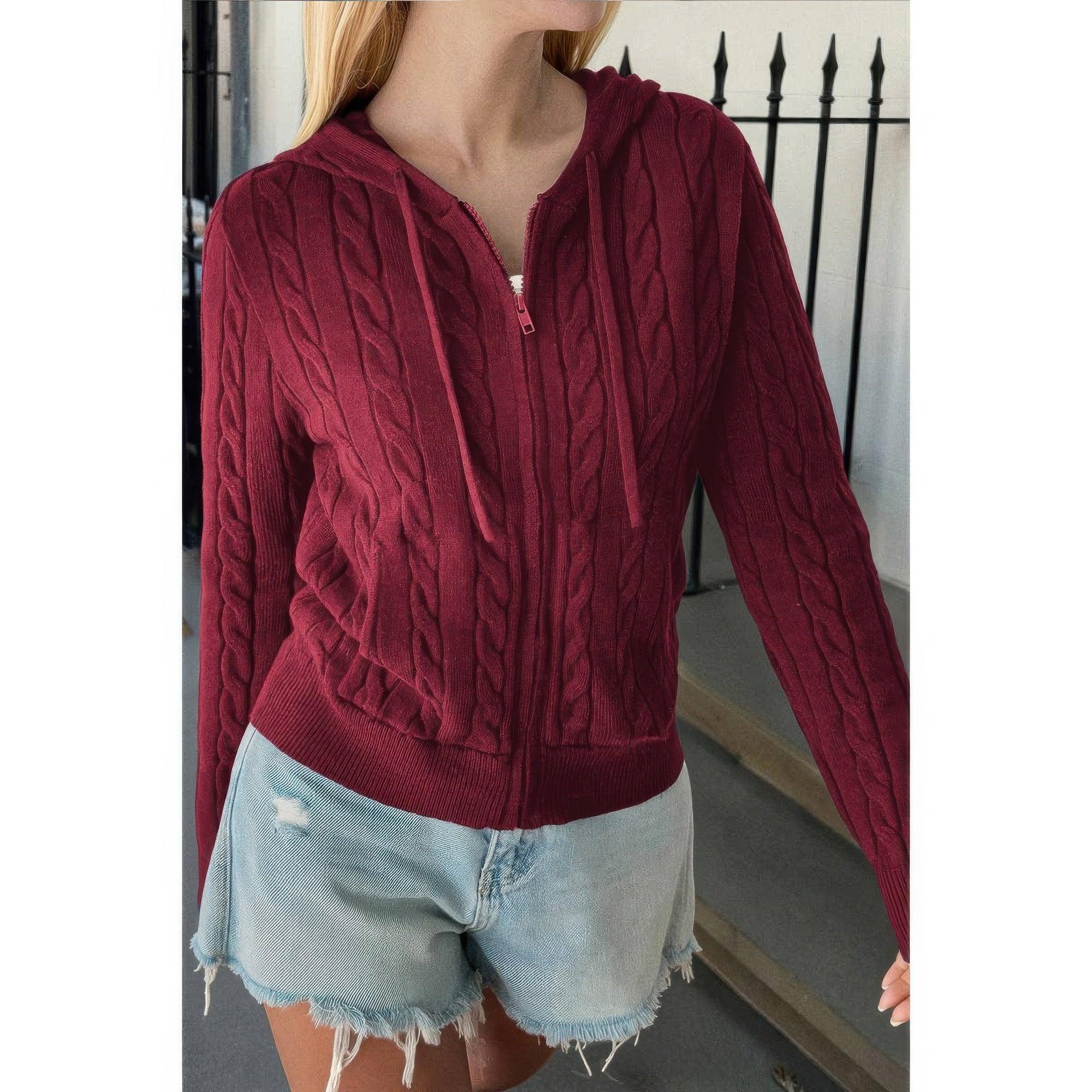Solid Pocket Cable Knit Hooded Jacket Secondary image