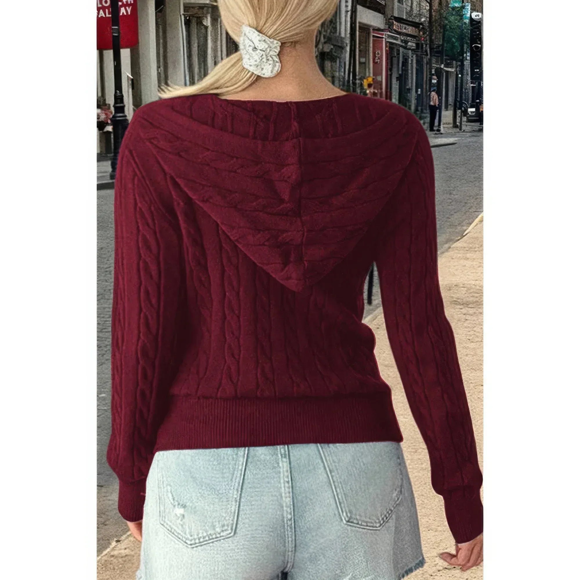 Solid Pocket Cable Knit Hooded Jacket | Mixtshop LLC