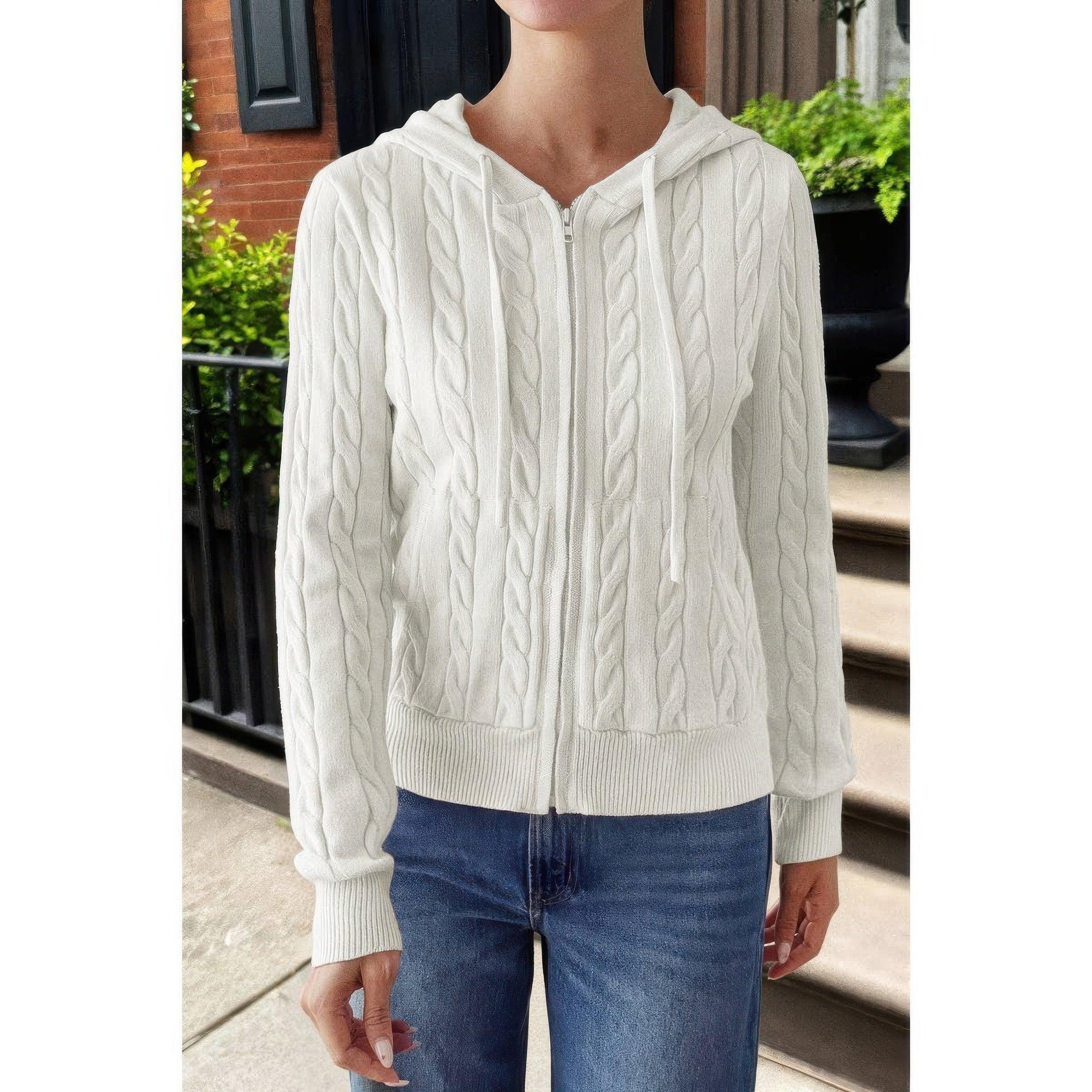 Solid Pocket Cable Knit Hooded Jacket | Mixtshop LLC