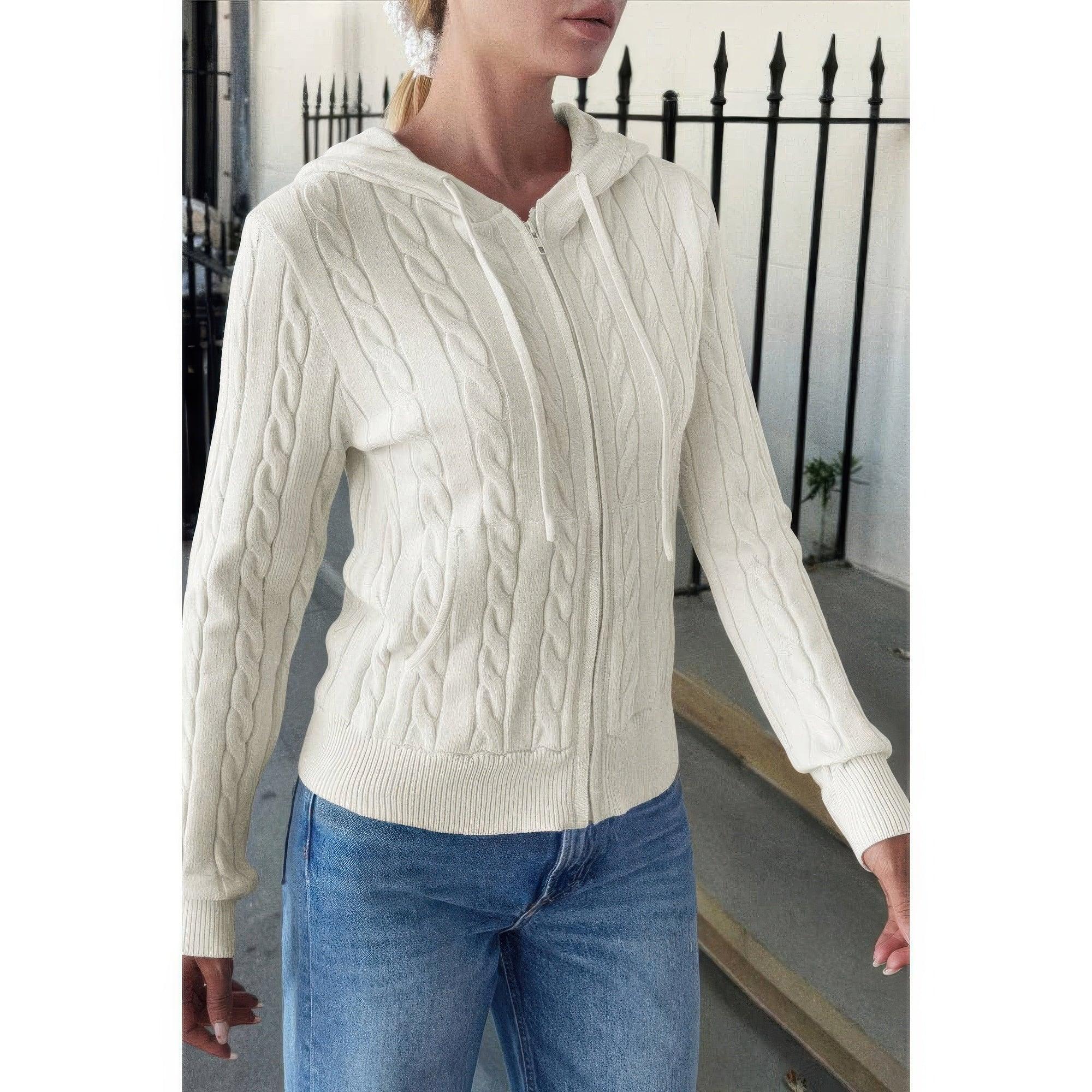 Solid Pocket Cable Knit Hooded Jacket | Mixtshop LLC