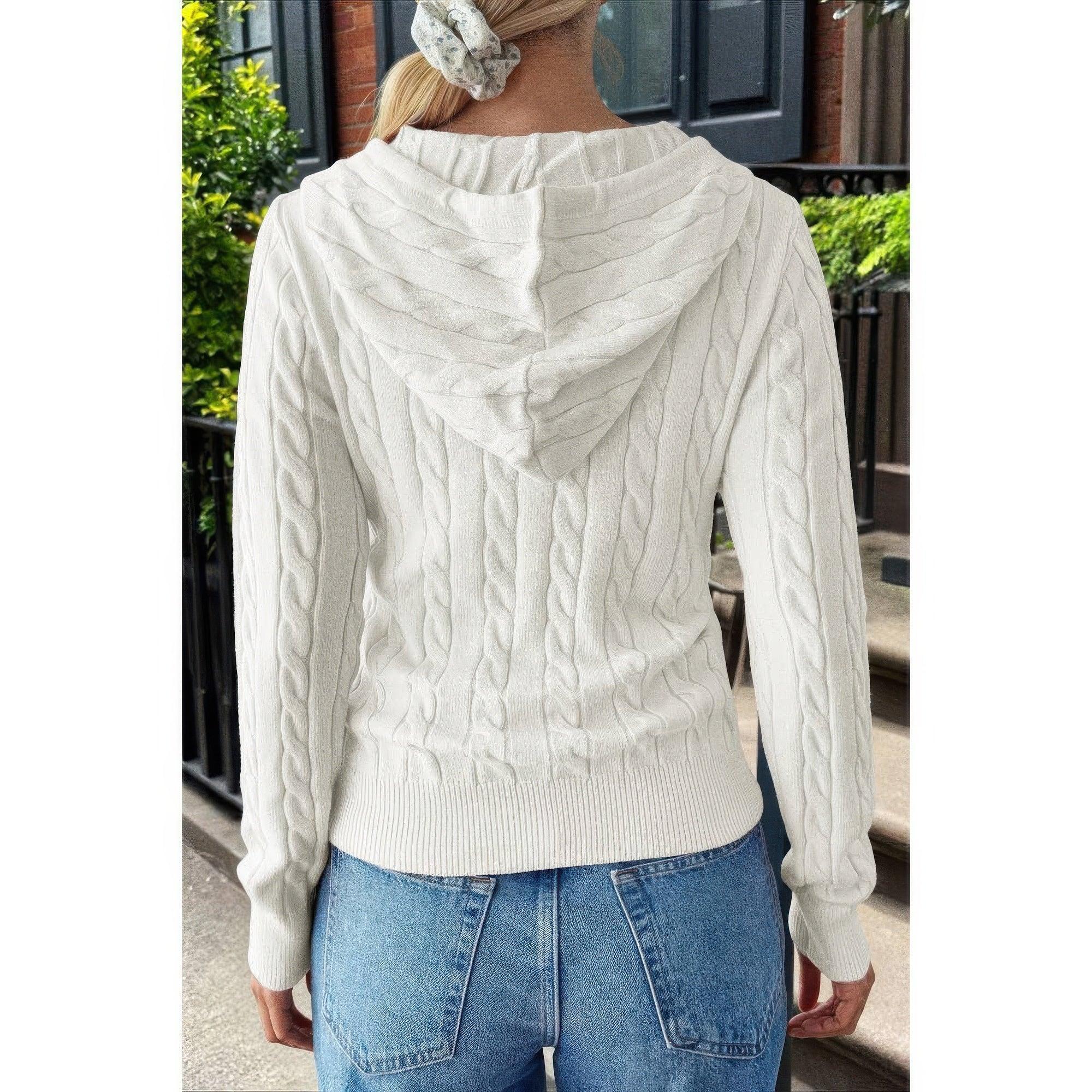 Solid Pocket Cable Knit Hooded Jacket | Mixtshop LLC