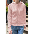Solid Pocket Cable Knit Hooded Jacket | Mixtshop LLC