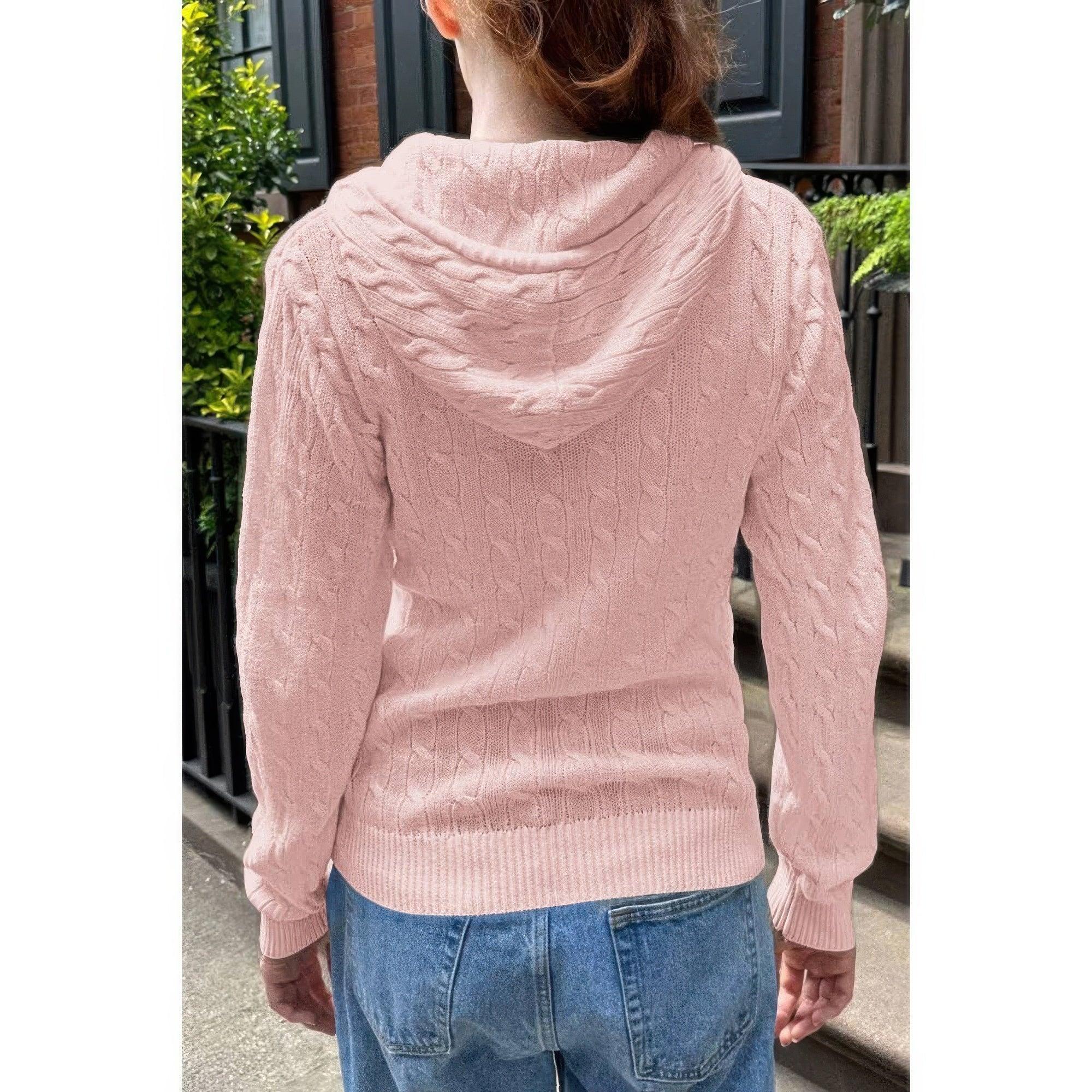 Solid Pocket Cable Knit Hooded Jacket | Mixtshop LLC