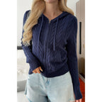 Solid Pocket Cable Knit Hooded Jacket | Mixtshop LLC