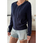 Solid Pocket Cable Knit Hooded Jacket | Mixtshop LLC