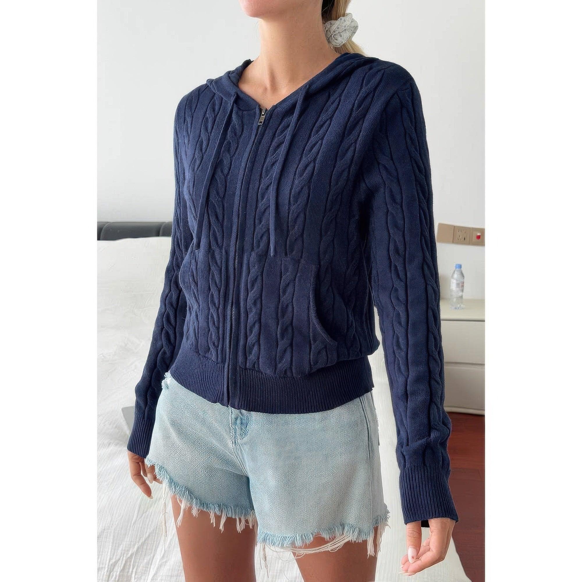Solid Pocket Cable Knit Hooded Jacket | Mixtshop LLC