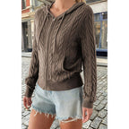 Solid Pocket Cable Knit Hooded Jacket | Mixtshop LLC