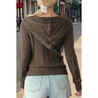 Solid Pocket Cable Knit Hooded Jacket | Mixtshop LLC