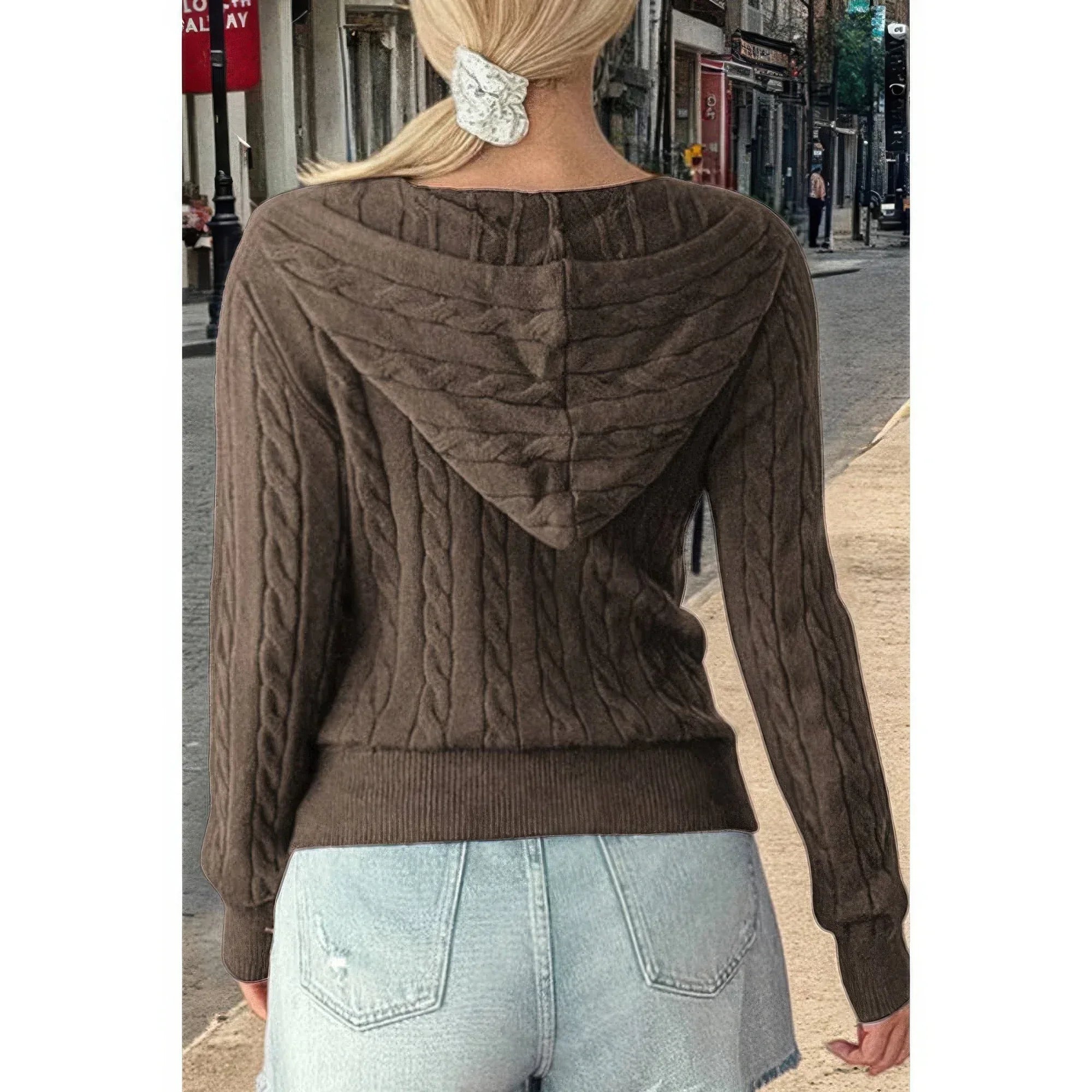 Solid Pocket Cable Knit Hooded Jacket | Mixtshop LLC