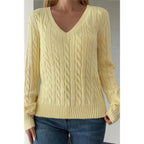 Cable Knit V Neck Long Sleeves Fit Sweater | Mixtshop LLC