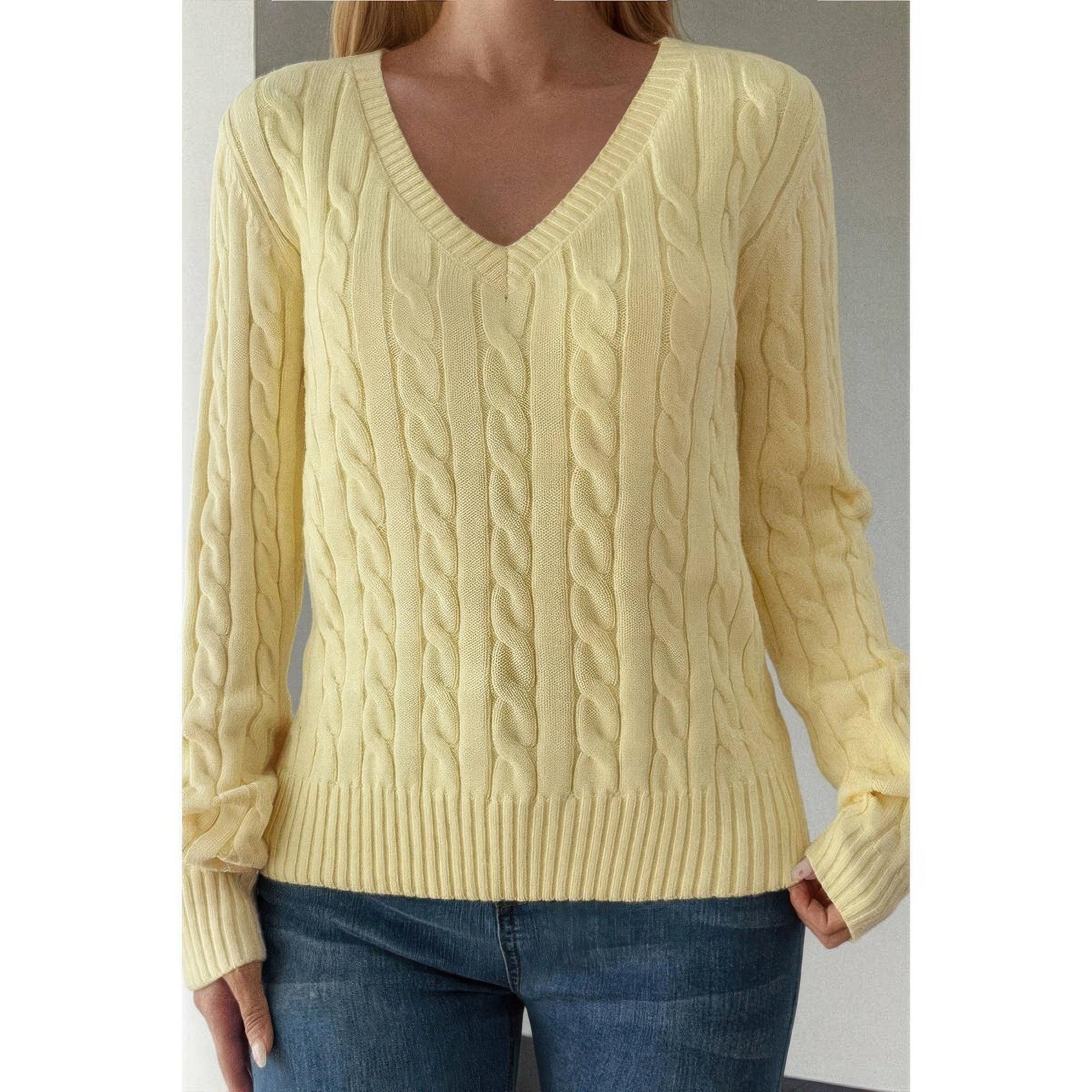 Cable Knit V Neck Long Sleeves Fit Sweater | Mixtshop LLC