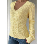 Cable Knit V Neck Long Sleeves Fit Sweater | Mixtshop LLC