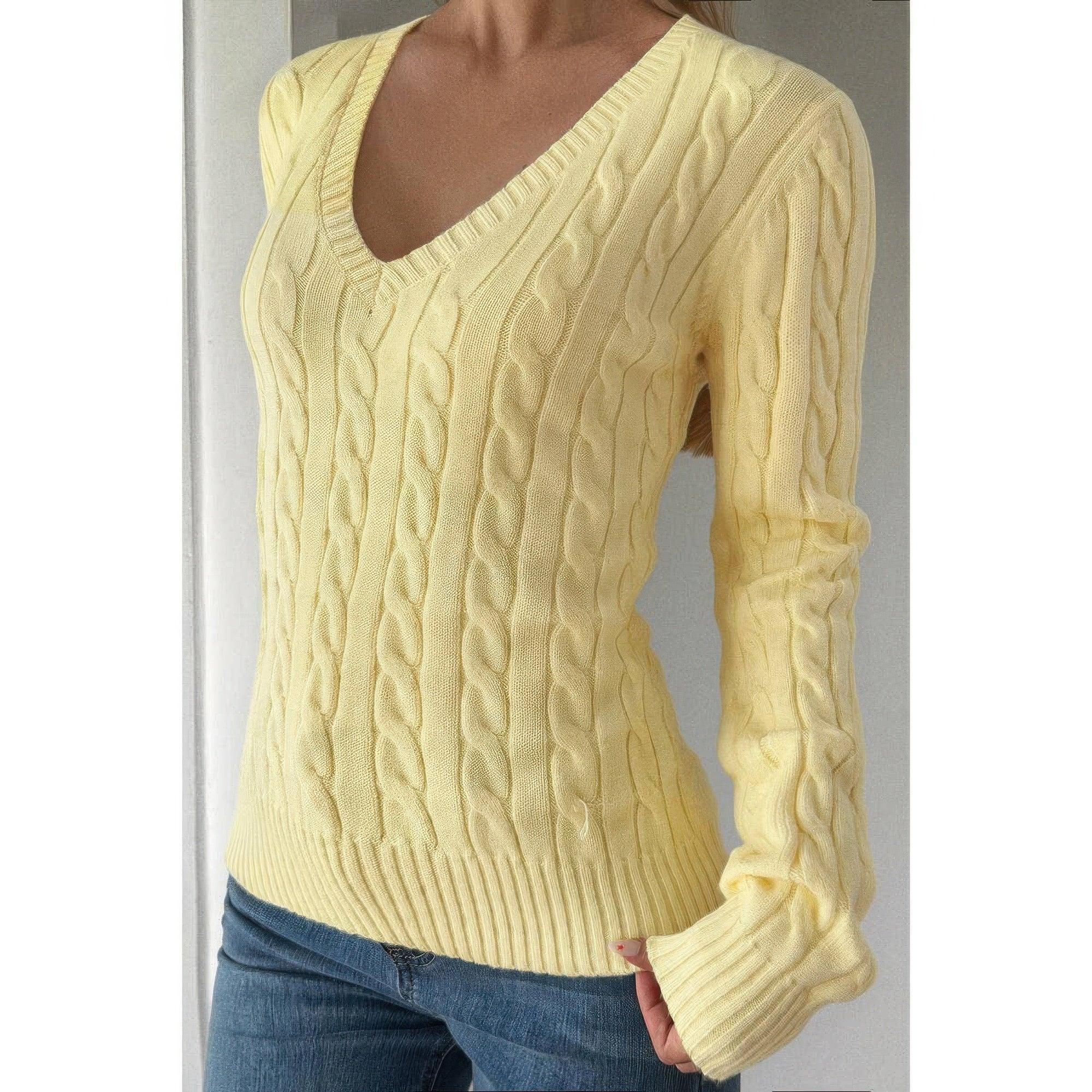 Cable Knit V Neck Long Sleeves Fit Sweater | Mixtshop LLC