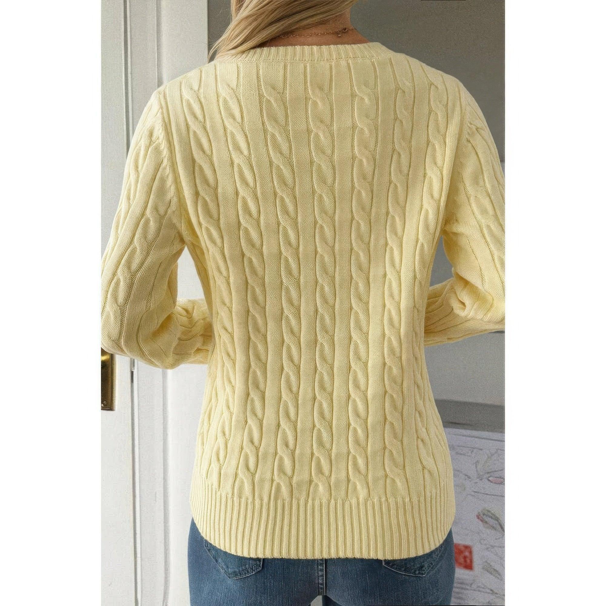 Cable Knit V Neck Long Sleeves Fit Sweater | Mixtshop LLC