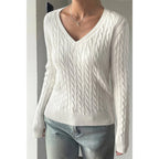 Cable Knit V Neck Long Sleeves Fit Sweater | Mixtshop LLC
