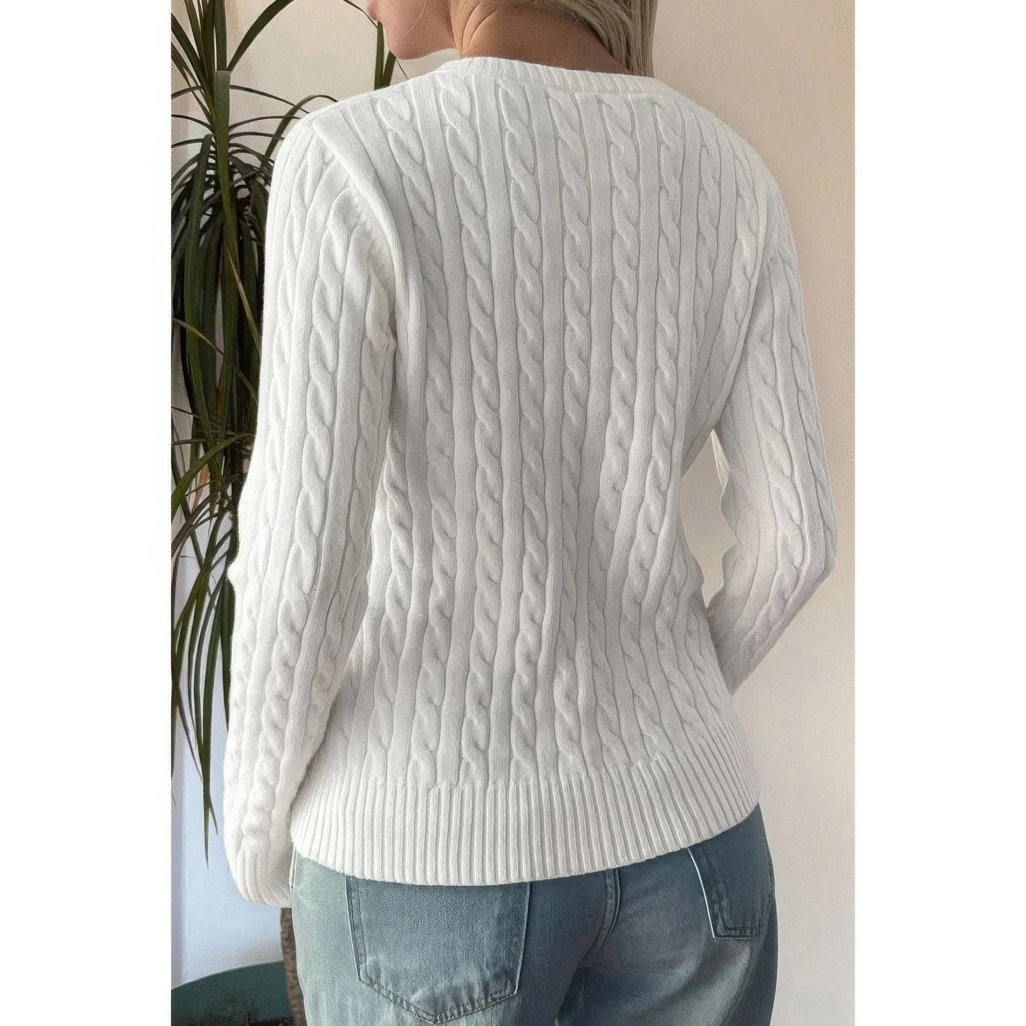 Cable Knit V Neck Long Sleeves Fit Sweater | Mixtshop LLC