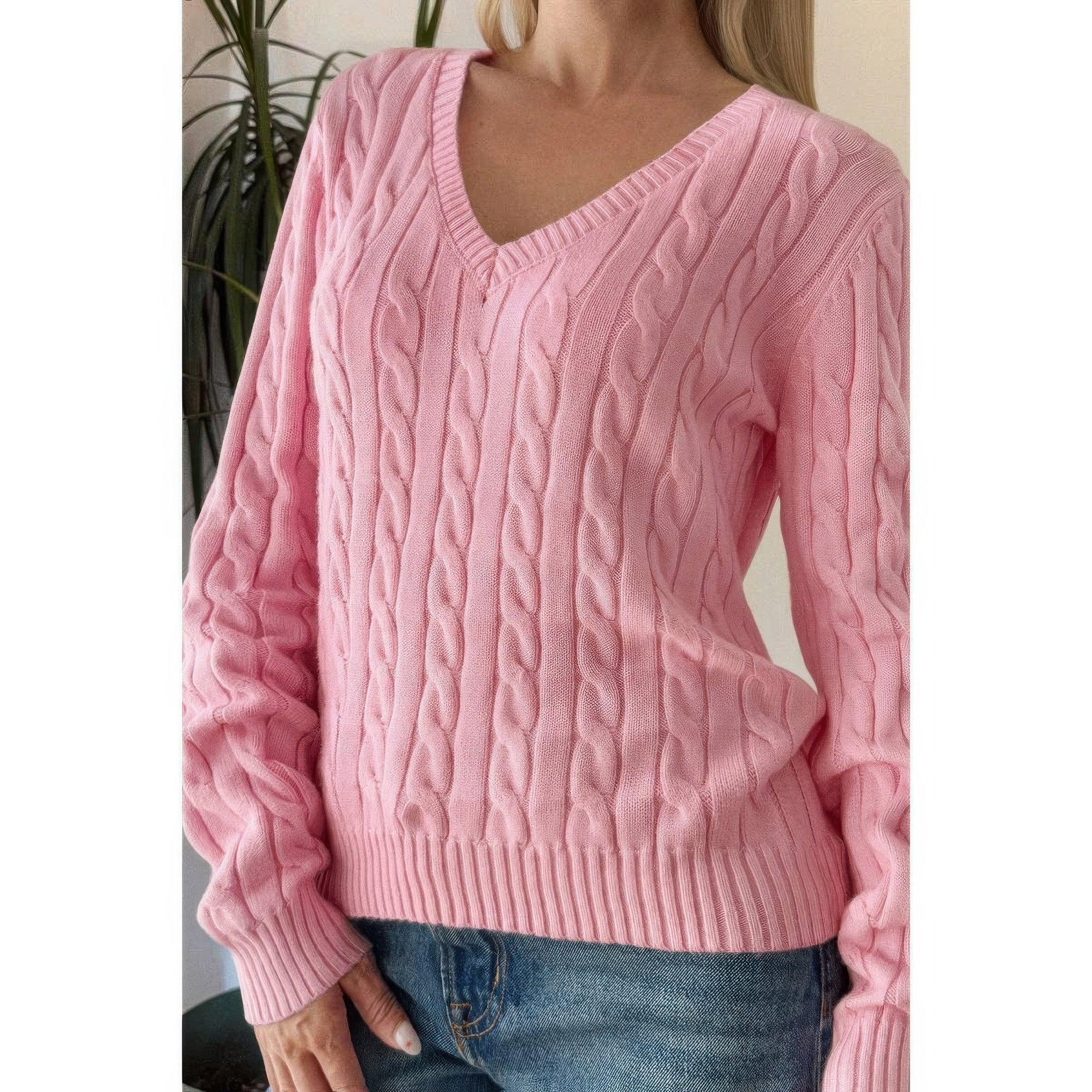 Cable Knit V Neck Long Sleeves Fit Sweater | Mixtshop LLC