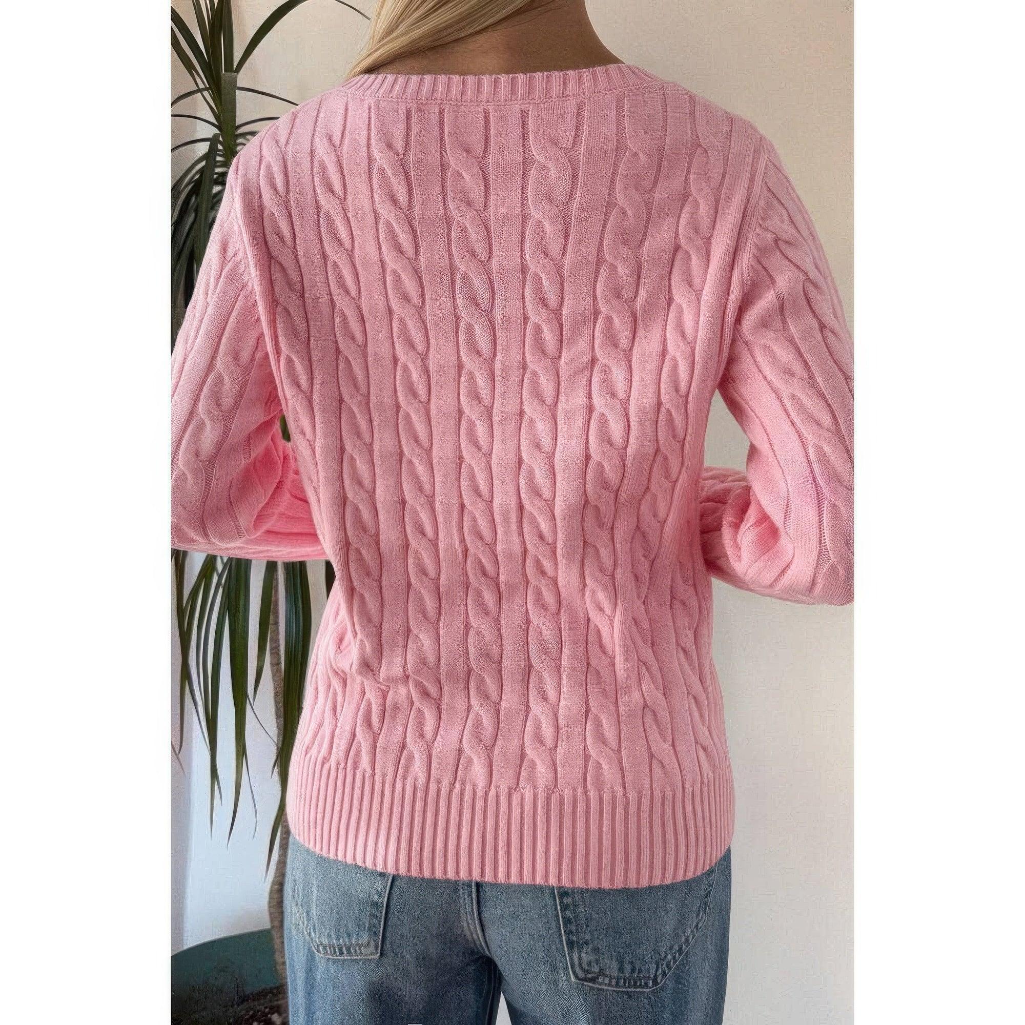 Cable Knit V Neck Long Sleeves Fit Sweater | Mixtshop LLC