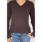 Cable Knit V Neck Long Sleeves Fit Sweater | Mixtshop LLC