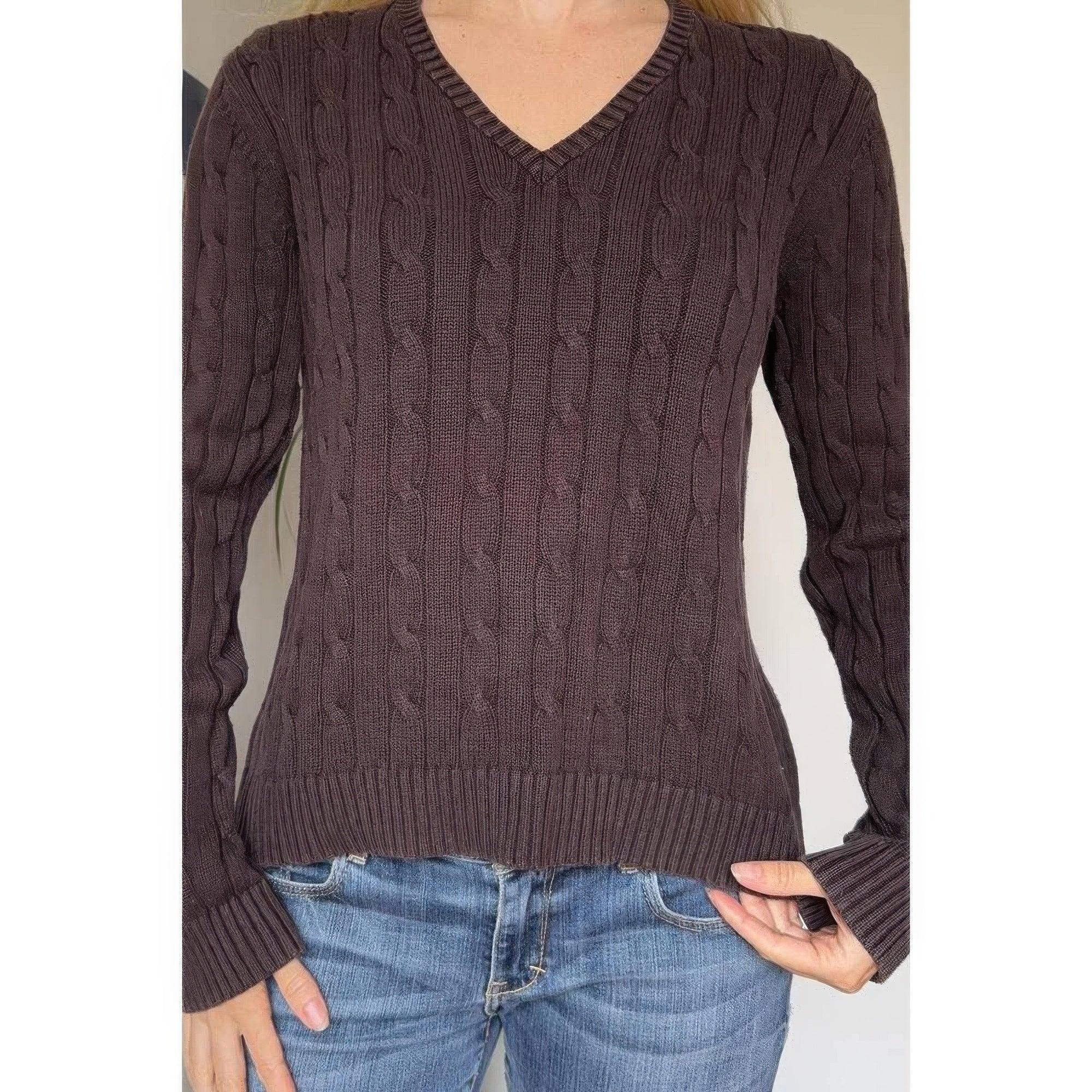 Cable Knit V Neck Long Sleeves Fit Sweater | Mixtshop LLC