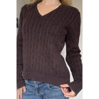 Cable Knit V Neck Long Sleeves Fit Sweater | Mixtshop LLC