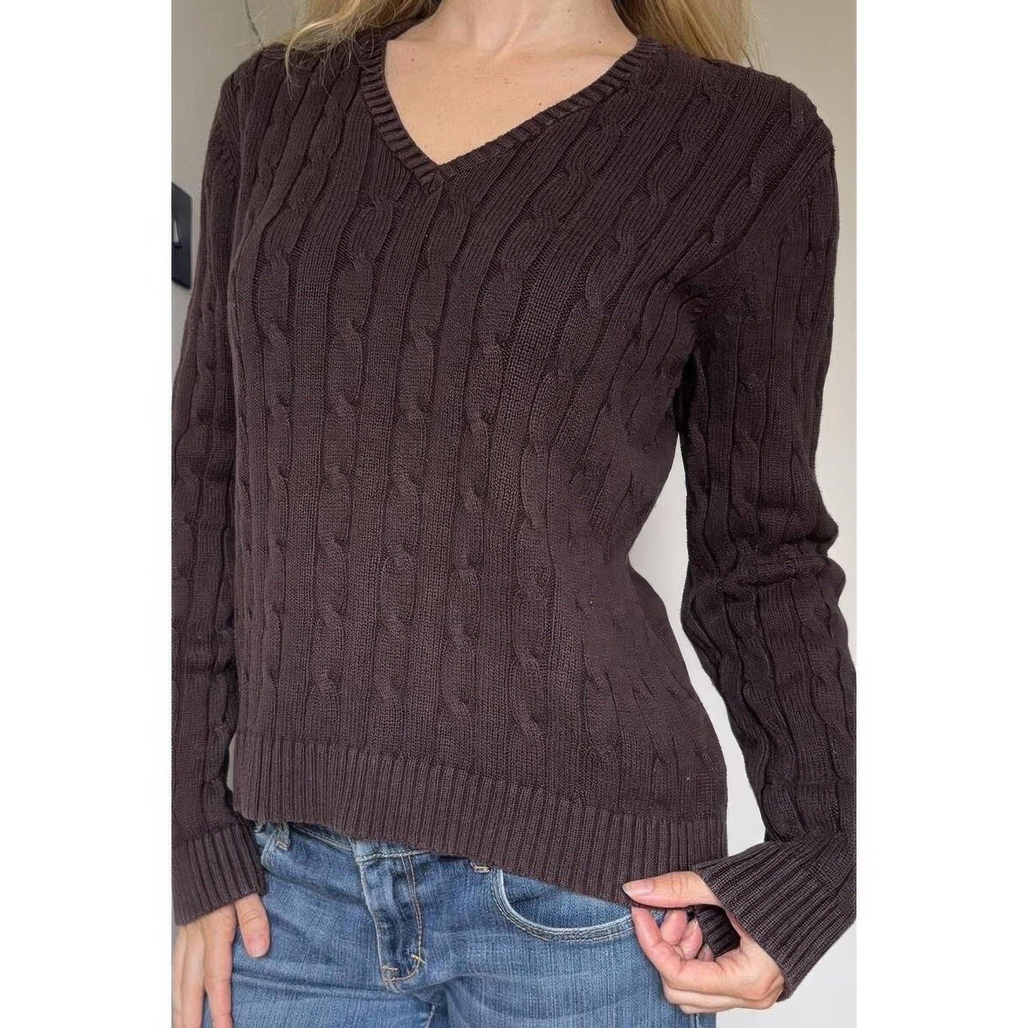 Cable Knit V Neck Long Sleeves Fit Sweater | Mixtshop LLC