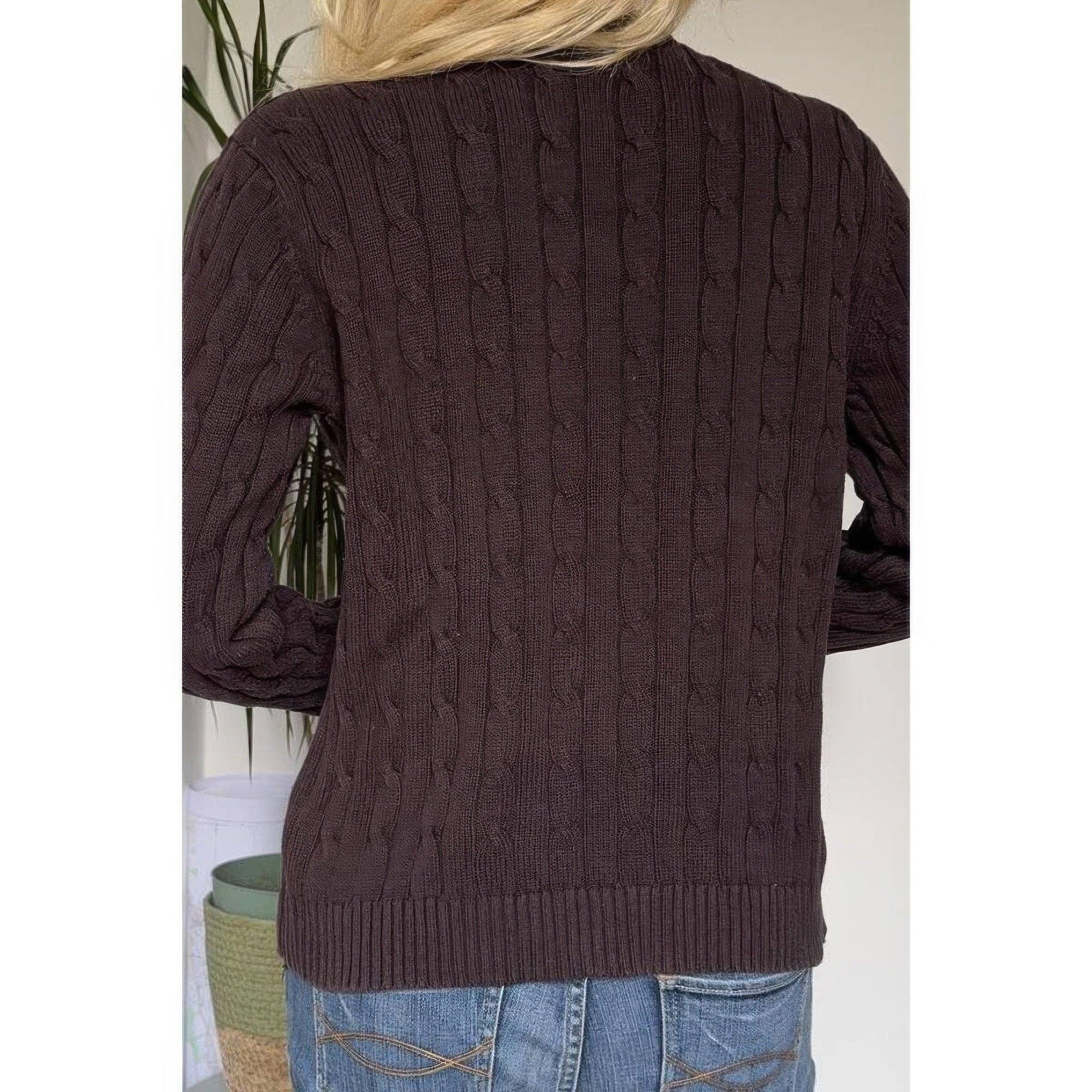 Cable Knit V Neck Long Sleeves Fit Sweater | Mixtshop LLC