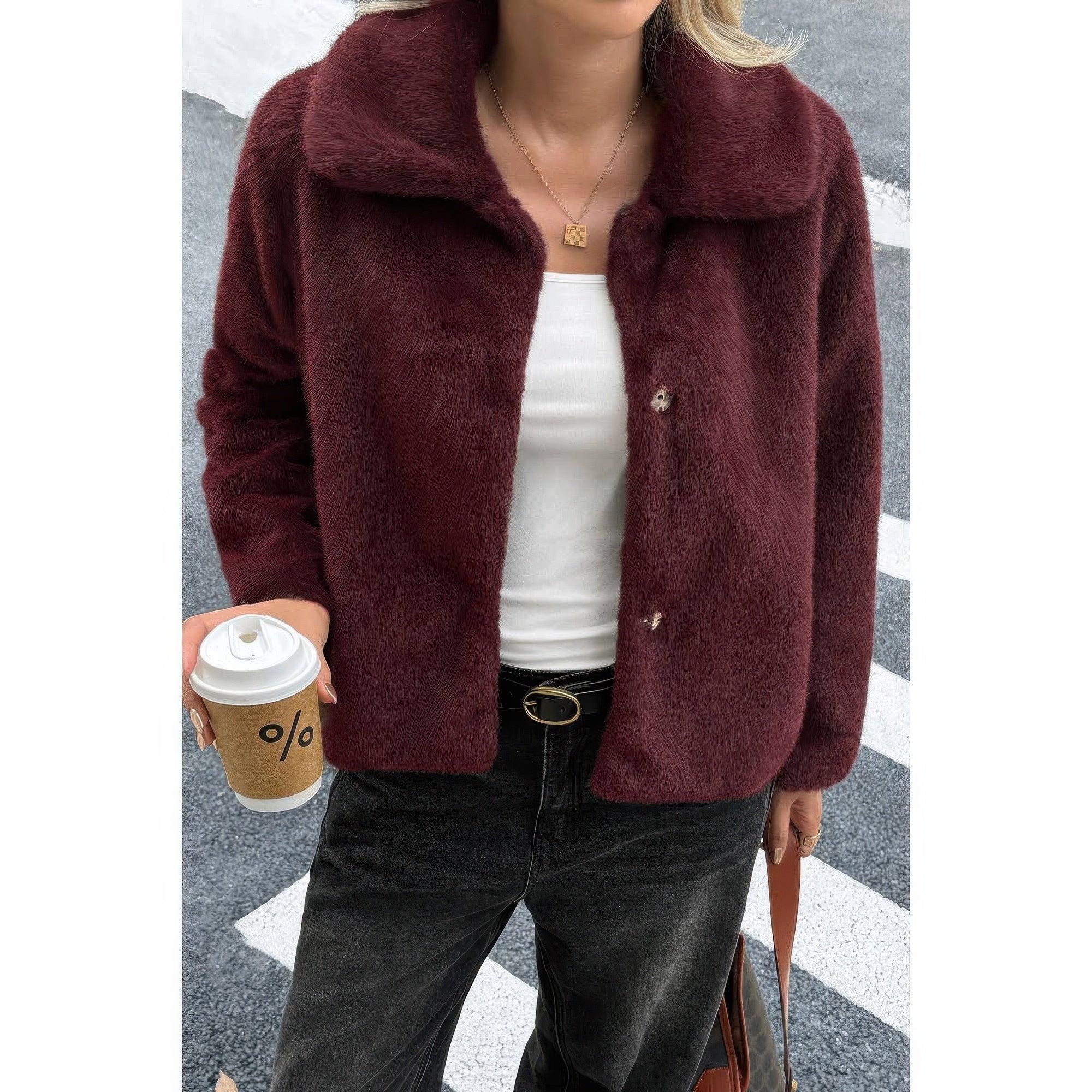 Solid Button Faux Fur Crop Jacket | Mixtshop LLC Main image
