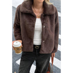 Solid Button Faux Fur Crop Jacket | Mixtshop LLC