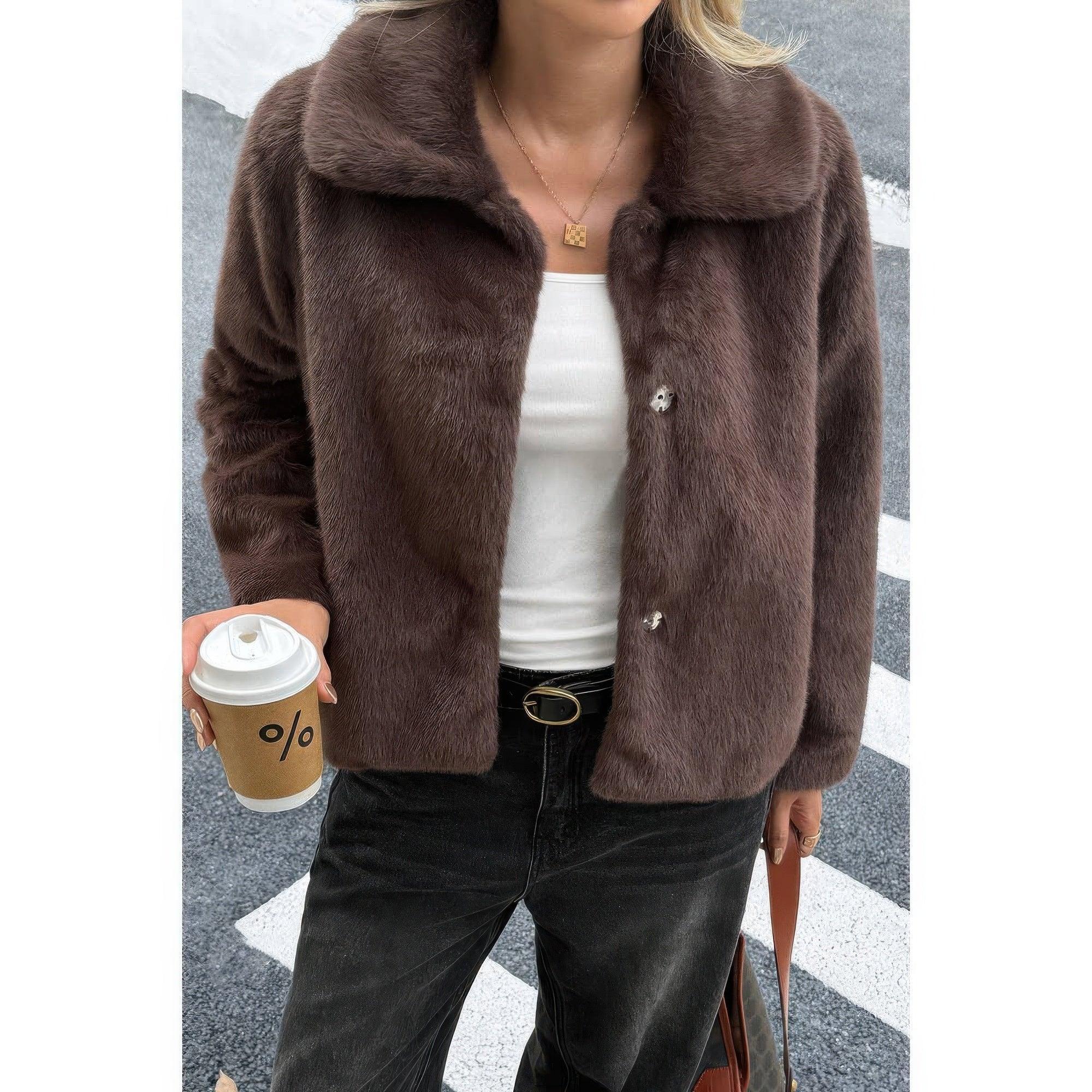 Solid Button Faux Fur Crop Jacket | Mixtshop LLC